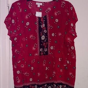 J. Jill Cherry Red Floral Blouse
